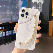 White marble Customise printed premium quality case with pearl chain for all models ( Write your phone model in Order special instructions )