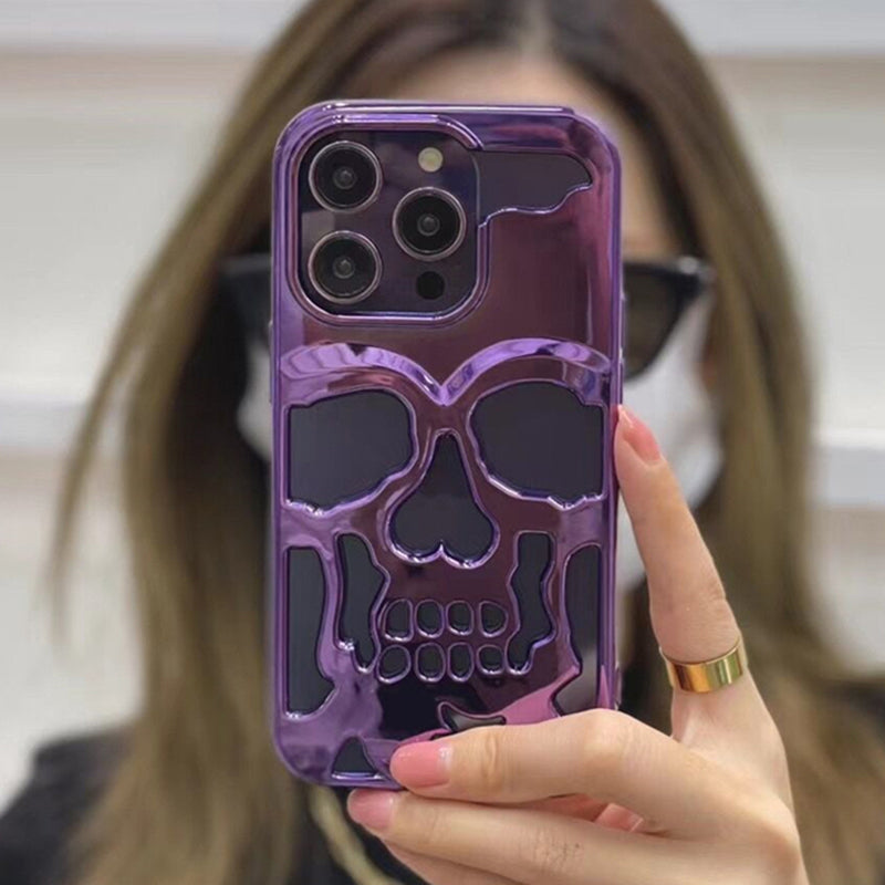 "Unearthed Elegance: Skull-Themed Phone Case In Deep Purple