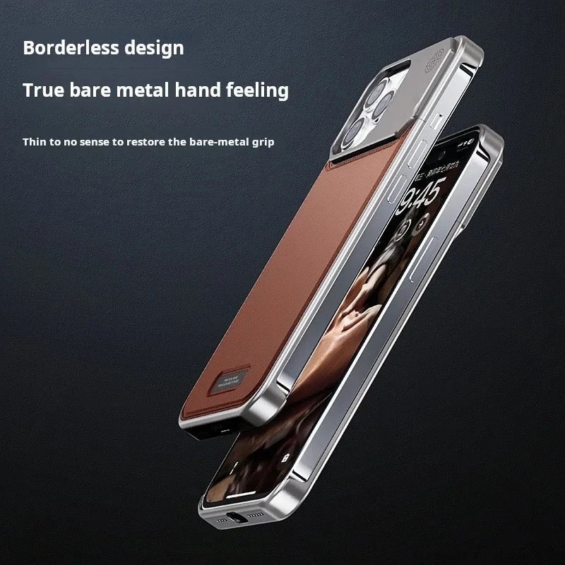 16 Pro Max Luxury Aluminum Leather 2-in-1 Phone Case for iPhone