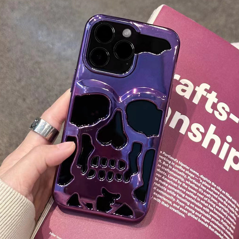 "Unearthed Elegance: Skull-Themed Phone Case In Deep Purple