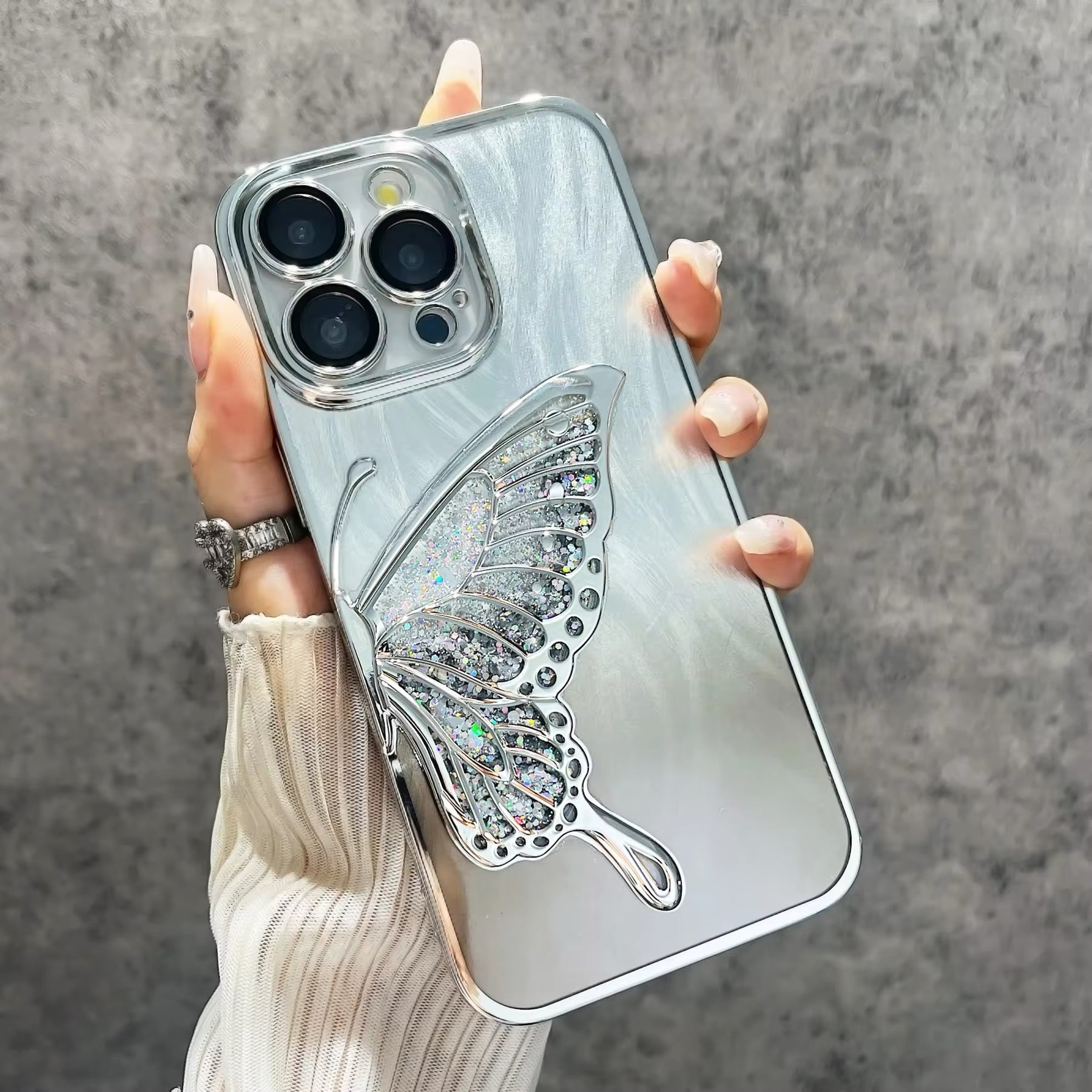 Butterfly 2-in-1 Bling Plated Electroplated Phone Case with Lens