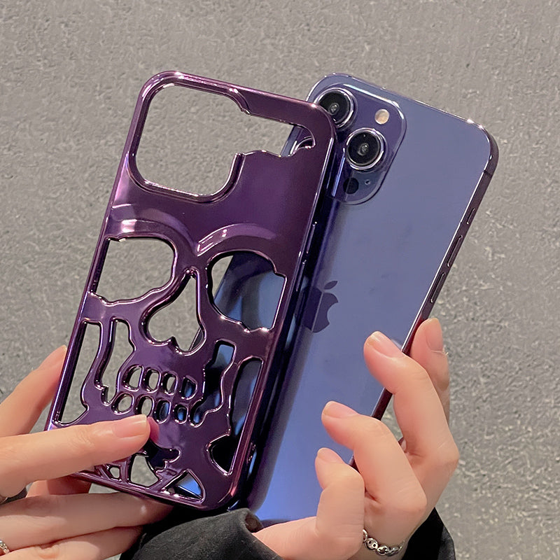 "Unearthed Elegance: Skull-Themed Phone Case In Deep Purple