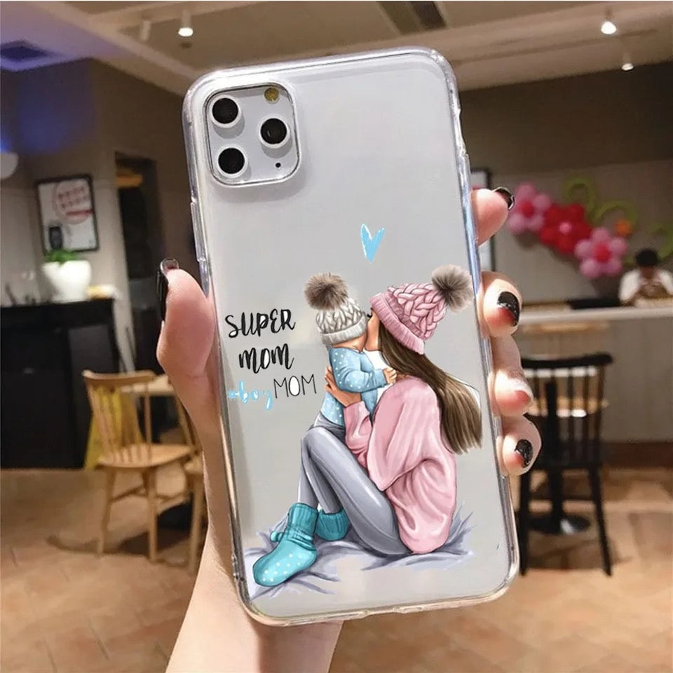 Customise printed PNG SUPER Mama (Mom of Boy) Semi-Transparent premium quality case for all models ( Write your phone model in Order special instructions )