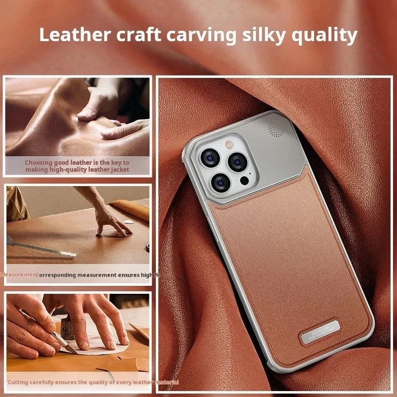 16 Pro Max Luxury Aluminum Leather 2-in-1 Phone Case for iPhone