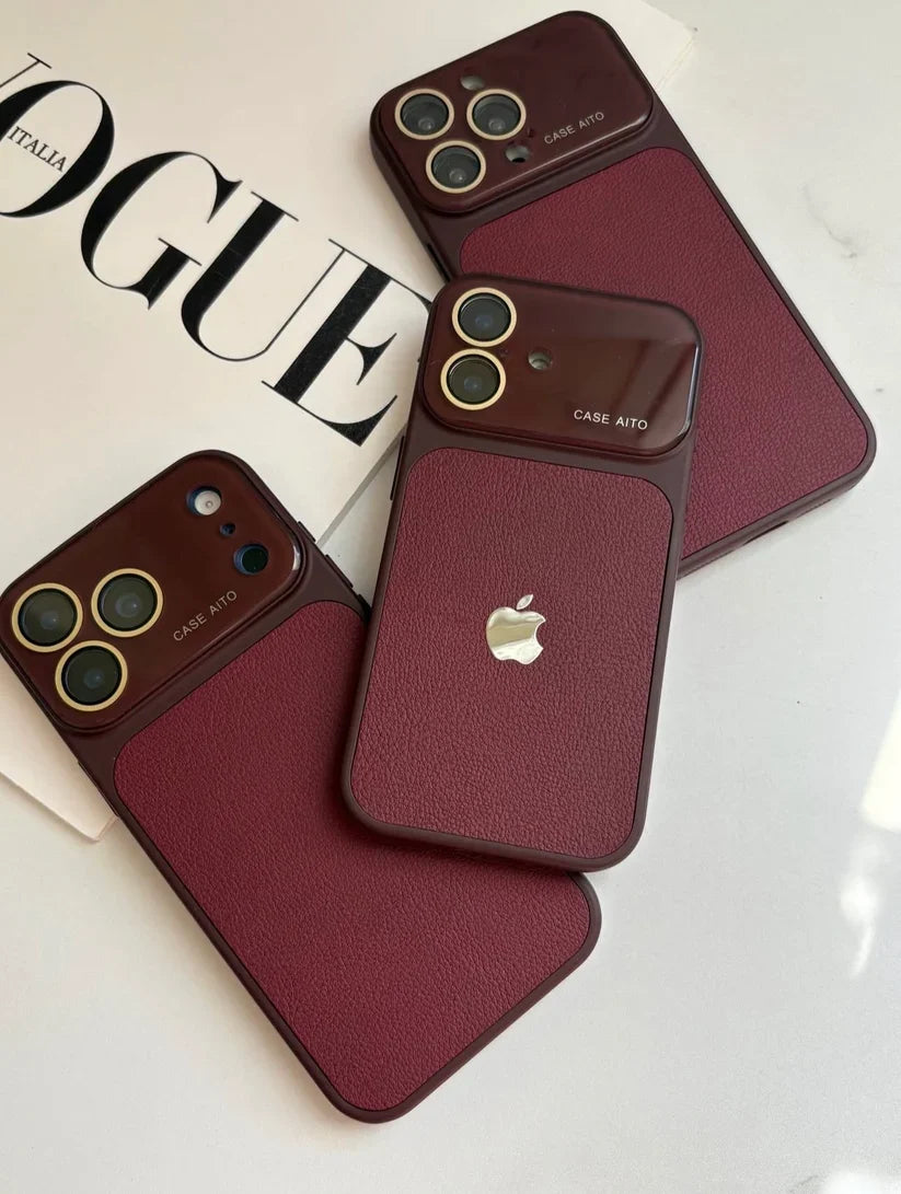 Rich Dark Cherry Leather Texture Premium Case