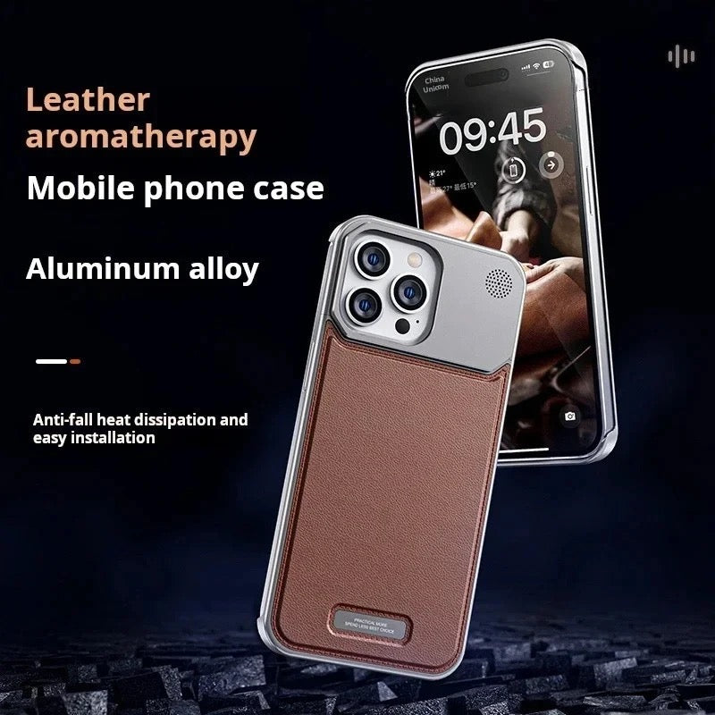 16 Pro Max Luxury Aluminum Leather 2-in-1 Phone Case for iPhone