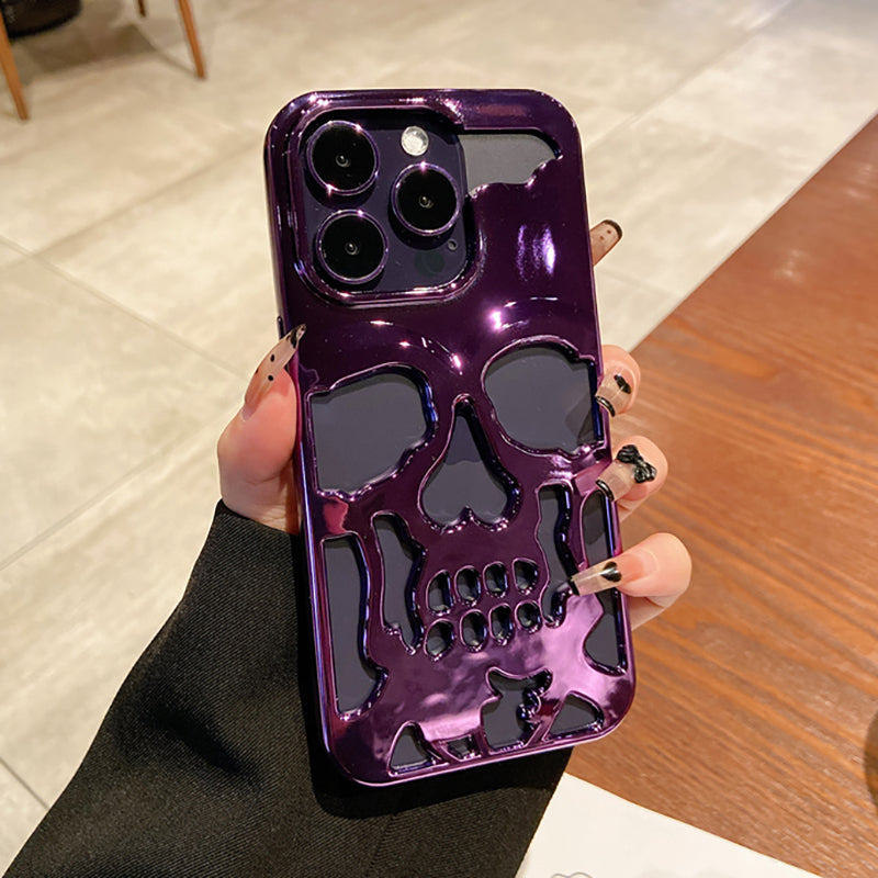 "Unearthed Elegance: Skull-Themed Phone Case In Deep Purple