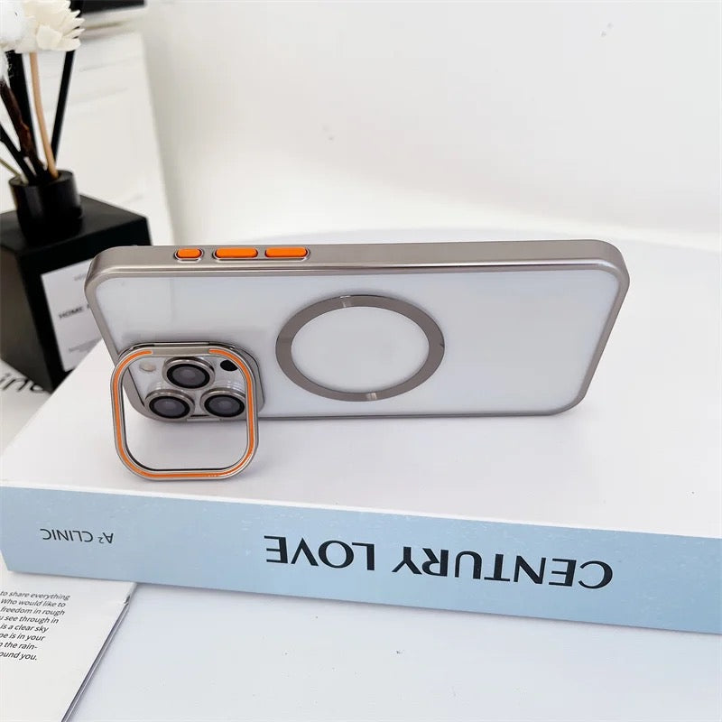 Natural Titanium Luxury Transparent Glass MagSafe Case + Camera Lens