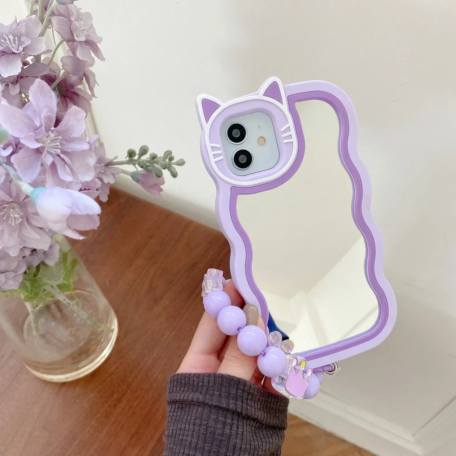 Elevate Your Style with Our Exclusive Purple Cat Ear Luxury Mirror Case for iPhone ( Chain not Included)