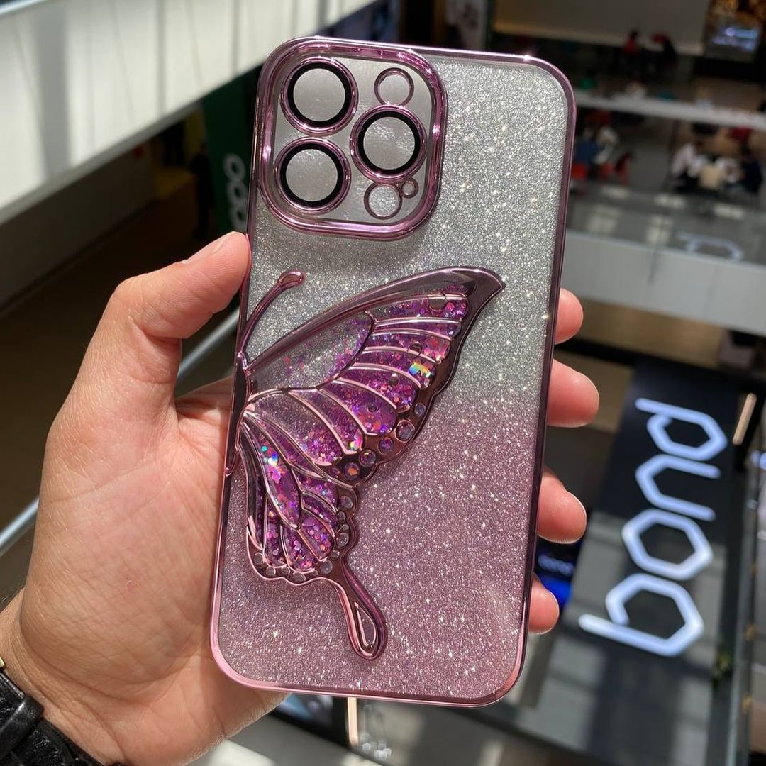 Shimmery Butterfly Glitter Case – 2-in-1 Protection & Style (Available in 6 Colors)
