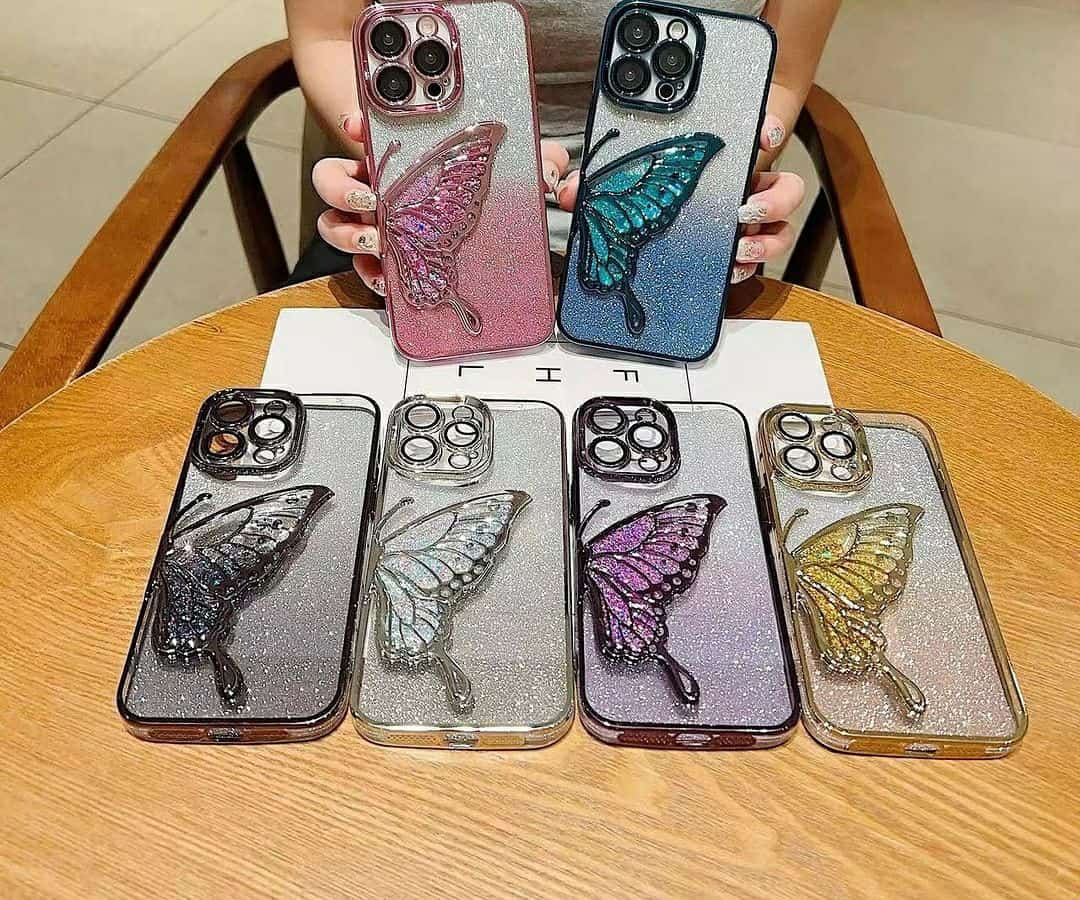 Shimmery Butterfly Glitter Case – 2-in-1 Protection & Style (Available in 6 Colors)