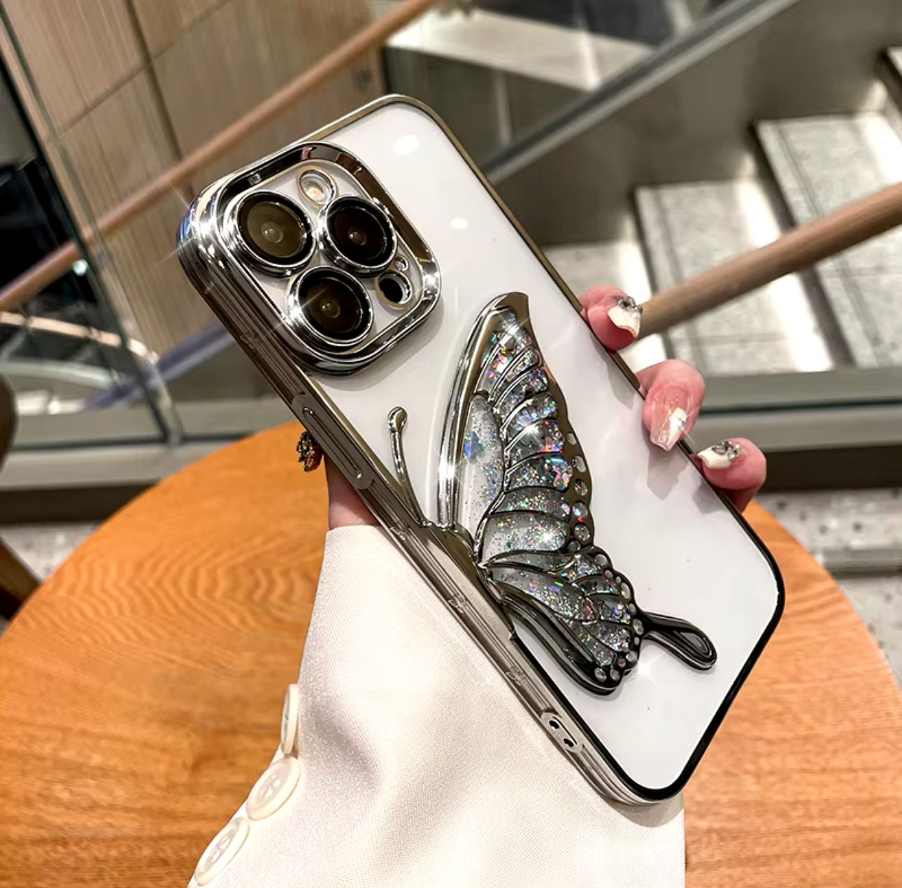 Butterfly 2-in-1 Bling Plated Electroplated Phone Case with Lens