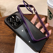 3-in-1 Lens Case with Camera Glass Protector, Built-in Stand, and Acrylic Back for iPhone